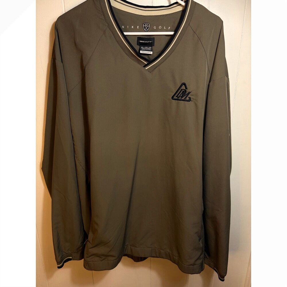 Nike Golf Mens XXL Olive Green V-Neck Windbreaker Pullover Long Sleeve Jacket